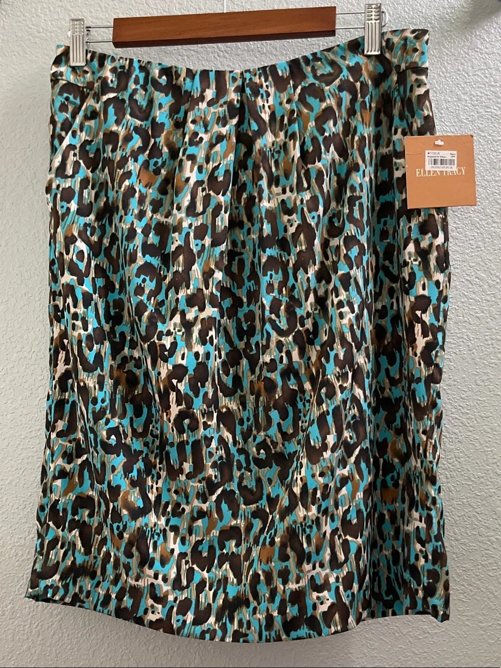 Elie Tahari Turquoise Brown Black Cream Leopard-Print pencil Skirt NWT